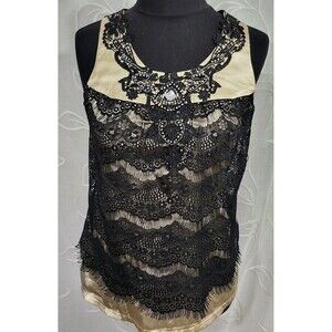 Studio Y Black Lace Sparkle Tank Top Womens Small Party Embelished